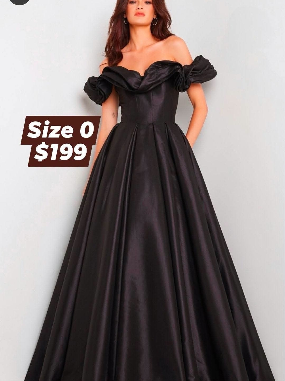 Jovani Off-Shoulder Black Satin Ball Gown